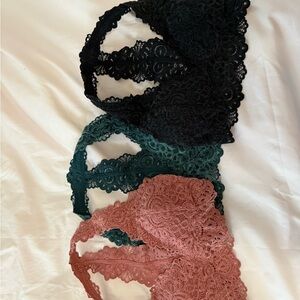 Hollistrr/Gilly Hicks Lace Bralette Set - Black, Green, and Pink